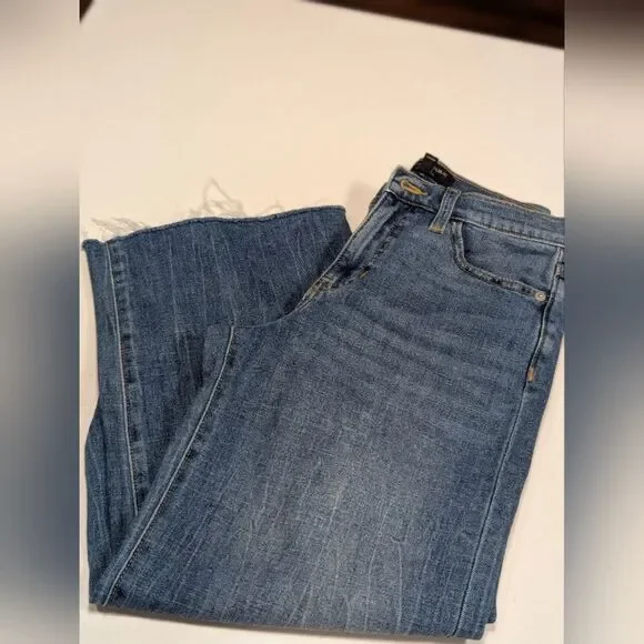 Banana Republic High-Rise Petite Wide Leg Crop Frayed Hem Denim Jeans Minimalist - Picture 8 of 9